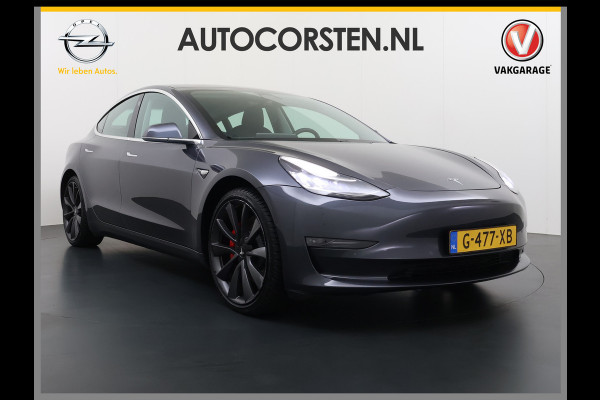 Tesla Model 3 Performance 513pk AWD Lmv 20" AutoPilot Panoramadak Adaptive Cruise Camera's Leer Pdc Wifi Ecc Elektr.Stuur+Stoel+Geheugen Stoel+Bank-Verwarmd Keyless Wifi 4WD Origineel Nederlandse Auto SOH 83%