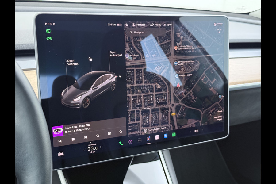 Tesla Model 3 Performance 513pk AWD Lmv 20" AutoPilot Panoramadak Adaptive Cruise Camera's Leer Pdc Wifi Ecc Elektr.Stuur+Stoel+Geheugen Stoel+Bank-Verwarmd Keyless Wifi 4WD Origineel Nederlandse Auto SOH 83%