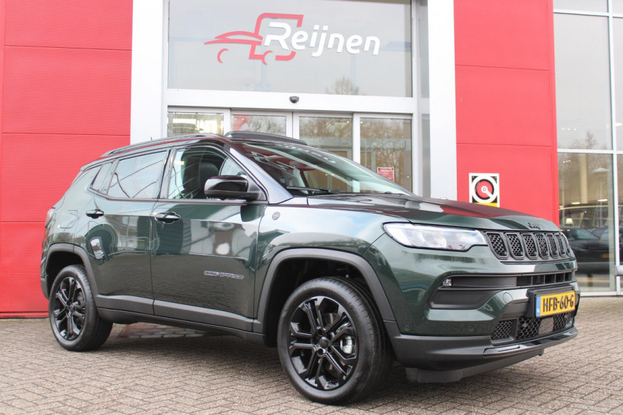 Jeep Compass 1.5T 145PK e-Hybrid NORTH STAR | SCHUIF/KANTEL DAK | UNIEKE KLEUR! "TECHNO GREEN" | WINTERPACK: STOEL/STUUR/PARKEERNSENSOREN/RUITENSPROEIER VERWARMBAAR | SAFETY PACK: 360° CAMERA/DODEHOEK BEWAKING/BUITENSPIEGELS MET INSTAPVERLICHTING | 10,1" TOUCHSCREEN MET NAVIGATIE/ADAPTIVE CRUISE CONTROL INCL LANE CENTERING ASSIST/VERKEERSBORDEN INFORMATIE/DRAADLOZE TELEFOONLADER/HANDSFREE ELEKTRISCH BEDIENBARE ACHTERKLEP | PREMIUM AUDIO SYSTEEM MET 9 SPEAKERS & SUBWOOVER "ALPINE" | KEYLESS ENTRY | DRAADLOZE APPLE CARPLAY/ANDROID AUTO | 18" LICHTMETALEN VELGEN | TWO TONE ZWART DAK |
