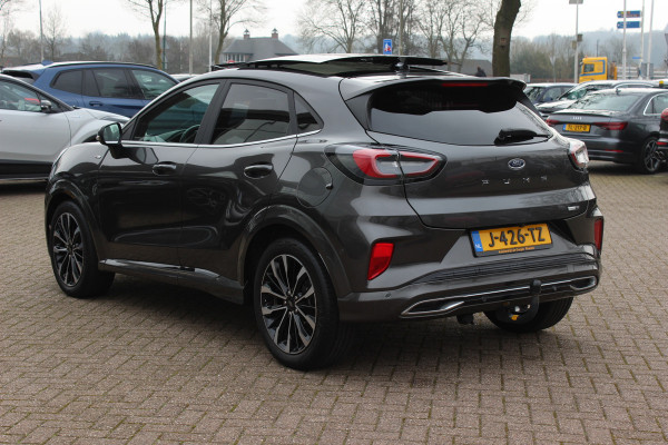 Ford Puma 1.0 EcoBoost Hybrid ST-Line X Vignale 155pk / NL Auto! / Full option! / Trekhaak / Panoramadak / Camera / Leder / CarPlay / B&O / 18'' / Keyless / Stuur+Stoelverwarming / Dodehoek / DAB / Verwarmde voorruit / ACC
