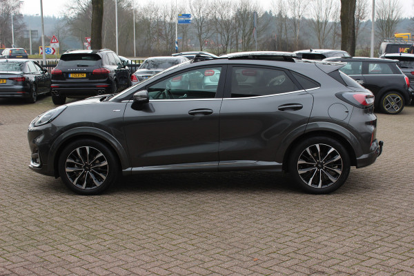 Ford Puma 1.0 EcoBoost Hybrid ST-Line X Vignale 155pk / NL Auto! / Full option! / Trekhaak / Panoramadak / Camera / Leder / CarPlay / B&O / 18'' / Keyless / Stuur+Stoelverwarming / Dodehoek / DAB / Verwarmde voorruit / ACC