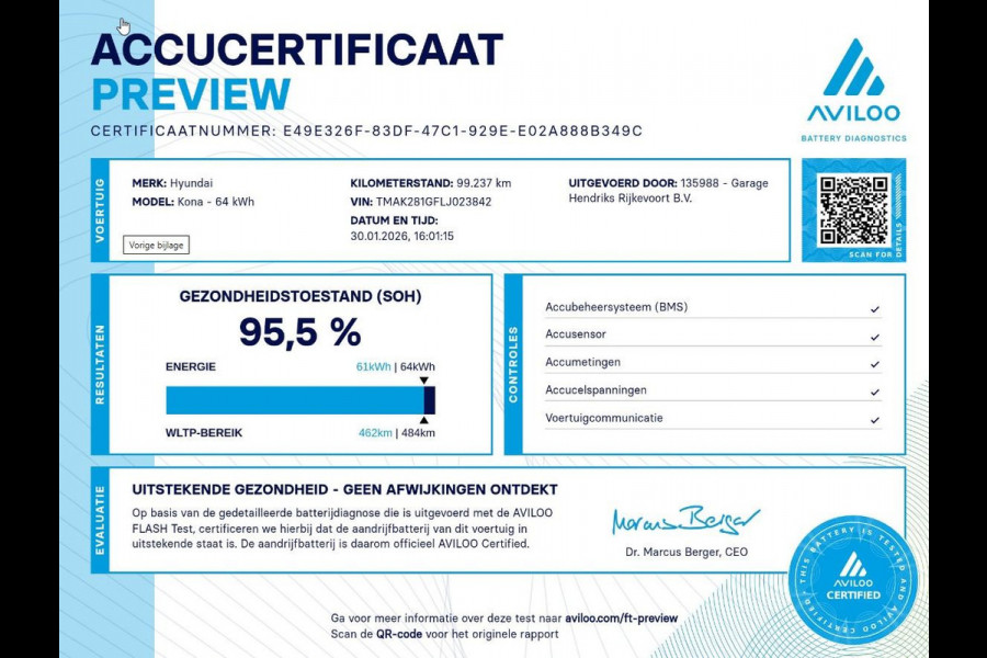 Hyundai Kona EV Comfort 64 kWh | SOH: 95,5% | 3 Fase | Warmtepomp | Navi | Adaptive CC | Climate |