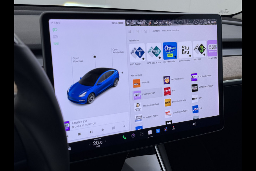 Tesla Model 3 RWD SR plus 325PK SOH 90% LFP Accu Lmv 18" AutoPilot Leder Panoramadak Adaptive-Cruise Camera's Elektr.-Stuur+Stoelen+Spiegels+G Navi LED DAB Voorverwarmen interieur via App Keyless One-Pedal-Drive Fabrieksgarantie op Accu en Motor tot 29-12-2028/160.000km