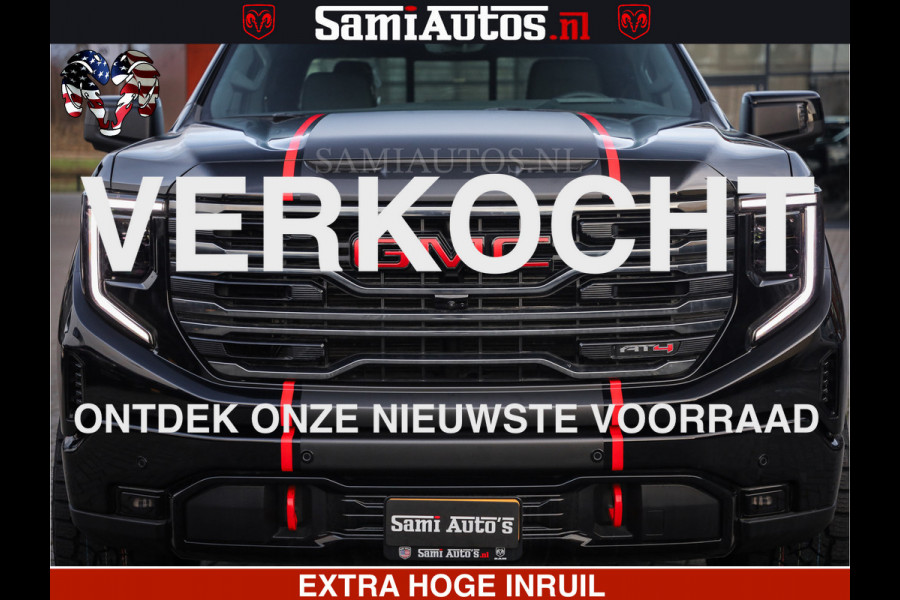 GMC Sierra AT4 6.2 V8 4X4 | VIRTUAL COCKPIT | LPG | HUD | BOM VOL | DC | RAM DEALER NEDERLAND | Dubbele Cabine met Royale 5 Zitplaatsen | BPM vrij | Nu Leverbaar uit Voorraad | Voorraad Nr 248378 |