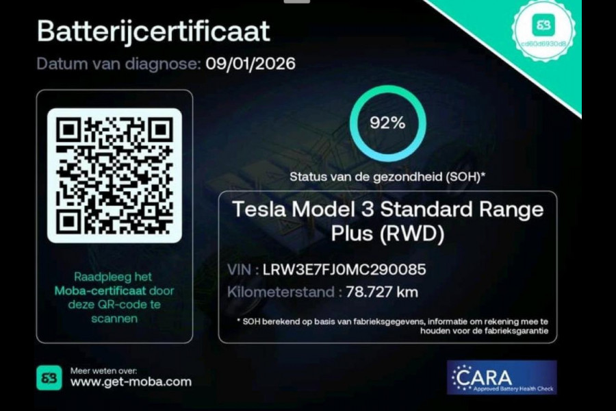 Tesla Model 3 Standard RWD Plus 60 kWh LFP 92% SOH Trekhaak