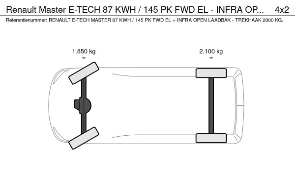 Renault Master E-TECH 87 KWH / 145 PK FWD EL - INFRA OPEN LAADBAK 4.40 METER / TREKHAAK 2000 KG. - OPBOUW HARTOG-EST