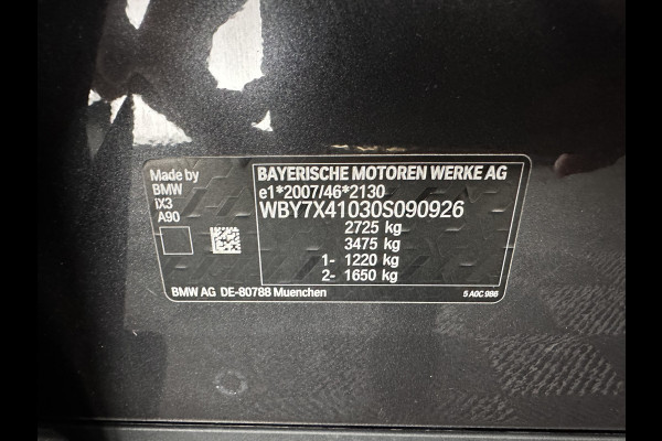 BMW iX3 High Executive 80 kWh [ 3-Fase-11kW ] {SOH-96%} (INCL-BTW) Aut. *PANO | LEATHER | HARMAN/KARDON | FULL-LED | BLINDSPOT | MEMORY-PACK | DIGI-COCKPIT | HEATED-SPORTSEATS | KEYLESS | TOPVIEW | DAB+ | NAVI-FULLMAP | HEAD-UP | 20''ALU*