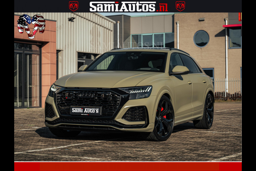 Audi RS Q8 RSQ8 600PK 4.0 TFSI | MATT OLIVE GREEN | QUATTRO | MEGA VOLLE RSQ8 | BANG & OLUFSEN | HUD | 4 WIELBESTURING | 23 INCH AUDI SPORT WHEELS | RS BEKLEDING ZWART | PANO | SOFTCLOSE | De Lamborghini Urus en Audi RS Q8 zijn beide supersnelle SUV's met dezelfde basis (4.0L V8 twin-turbo motor van de VW Group)
