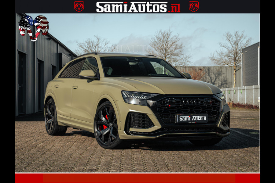 Audi RS Q8 RSQ8 600PK 4.0 TFSI | MATT OLIVE GREEN | QUATTRO | MEGA VOLLE RSQ8 | BANG & OLUFSEN | HUD | 4 WIELBESTURING | 23 INCH AUDI SPORT WHEELS | RS BEKLEDING ZWART | PANO | SOFTCLOSE | De Lamborghini Urus en Audi RS Q8 zijn beide supersnelle SUV's met dezelfde basis (4.0L V8 twin-turbo motor van de VW Group)