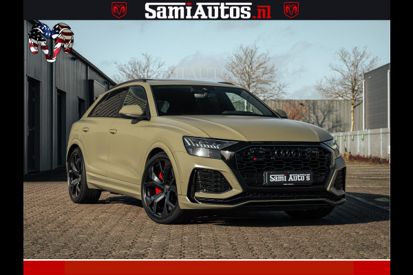 Audi RS Q8 RSQ8 600PK 4.0 TFSI | MATT OLIVE GREEN | QUATTRO | MEGA VOLLE RSQ8 | BANG & OLUFSEN | HUD | 4 WIELBESTURING | 23 INCH AUDI SPORT WHEELS | RS BEKLEDING ZWART | PANO | SOFTCLOSE | De Lamborghini Urus en Audi RS Q8 zijn beide supersnelle SUV's met dezelfde basis (4.0L V8 twin-turbo motor van de VW Group)