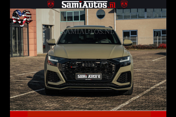 Audi RS Q8 RSQ8 600PK 4.0 TFSI | MATT OLIVE GREEN | QUATTRO | MEGA VOLLE RSQ8 | BANG & OLUFSEN | HUD | 4 WIELBESTURING | 23 INCH AUDI SPORT WHEELS | RS BEKLEDING ZWART | PANO | SOFTCLOSE | De Lamborghini Urus en Audi RS Q8 zijn beide supersnelle SUV's met dezelfde basis (4.0L V8 twin-turbo motor van de VW Group)