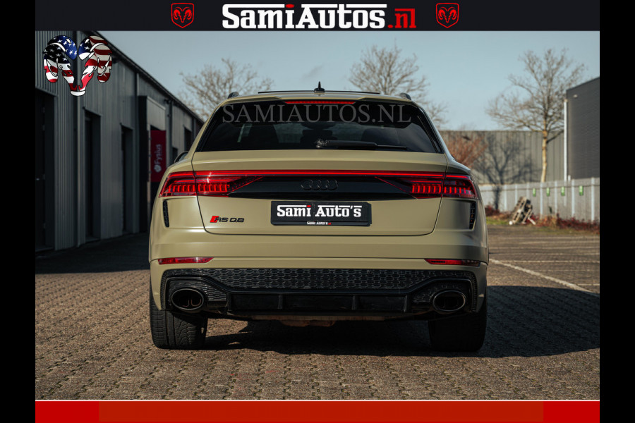 Audi RS Q8 RSQ8 600PK 4.0 TFSI | MATT OLIVE GREEN | QUATTRO | MEGA VOLLE RSQ8 | BANG & OLUFSEN | HUD | 4 WIELBESTURING | 23 INCH AUDI SPORT WHEELS | RS BEKLEDING ZWART | PANO | SOFTCLOSE | De Lamborghini Urus en Audi RS Q8 zijn beide supersnelle SUV's met dezelfde basis (4.0L V8 twin-turbo motor van de VW Group)