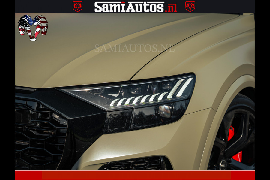 Audi RS Q8 RSQ8 600PK 4.0 TFSI | MATT OLIVE GREEN | QUATTRO | MEGA VOLLE RSQ8 | BANG & OLUFSEN | HUD | 4 WIELBESTURING | 23 INCH AUDI SPORT WHEELS | RS BEKLEDING ZWART | PANO | SOFTCLOSE | De Lamborghini Urus en Audi RS Q8 zijn beide supersnelle SUV's met dezelfde basis (4.0L V8 twin-turbo motor van de VW Group)