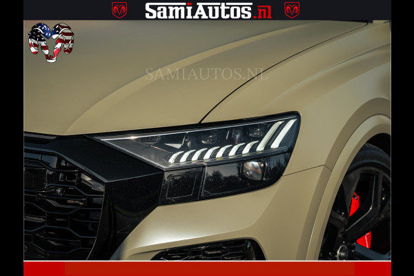 Audi RS Q8 RSQ8 600PK 4.0 TFSI | MATT OLIVE GREEN | QUATTRO | MEGA VOLLE RSQ8 | BANG & OLUFSEN | HUD | 4 WIELBESTURING | 23 INCH AUDI SPORT WHEELS | RS BEKLEDING ZWART | PANO | SOFTCLOSE | De Lamborghini Urus en Audi RS Q8 zijn beide supersnelle SUV's met dezelfde basis (4.0L V8 twin-turbo motor van de VW Group)