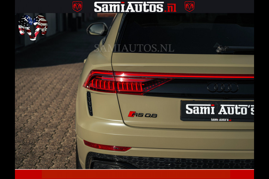 Audi RS Q8 RSQ8 600PK 4.0 TFSI | MATT OLIVE GREEN | QUATTRO | MEGA VOLLE RSQ8 | BANG & OLUFSEN | HUD | 4 WIELBESTURING | 23 INCH AUDI SPORT WHEELS | RS BEKLEDING ZWART | PANO | SOFTCLOSE | De Lamborghini Urus en Audi RS Q8 zijn beide supersnelle SUV's met dezelfde basis (4.0L V8 twin-turbo motor van de VW Group)