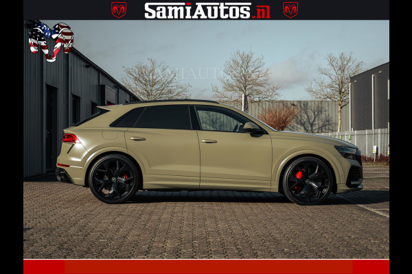 Audi RS Q8 RSQ8 600PK 4.0 TFSI | MATT OLIVE GREEN | QUATTRO | MEGA VOLLE RSQ8 | BANG & OLUFSEN | HUD | 4 WIELBESTURING | 23 INCH AUDI SPORT WHEELS | RS BEKLEDING ZWART | PANO | SOFTCLOSE | De Lamborghini Urus en Audi RS Q8 zijn beide supersnelle SUV's met dezelfde basis (4.0L V8 twin-turbo motor van de VW Group)