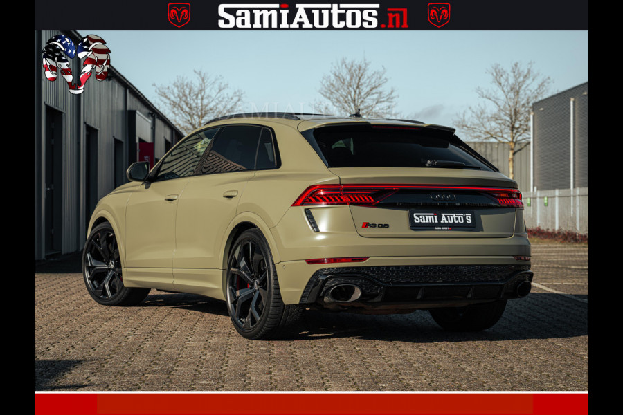 Audi RS Q8 RSQ8 600PK 4.0 TFSI | MATT OLIVE GREEN | QUATTRO | MEGA VOLLE RSQ8 | BANG & OLUFSEN | HUD | 4 WIELBESTURING | 23 INCH AUDI SPORT WHEELS | RS BEKLEDING ZWART | PANO | SOFTCLOSE | De Lamborghini Urus en Audi RS Q8 zijn beide supersnelle SUV's met dezelfde basis (4.0L V8 twin-turbo motor van de VW Group)