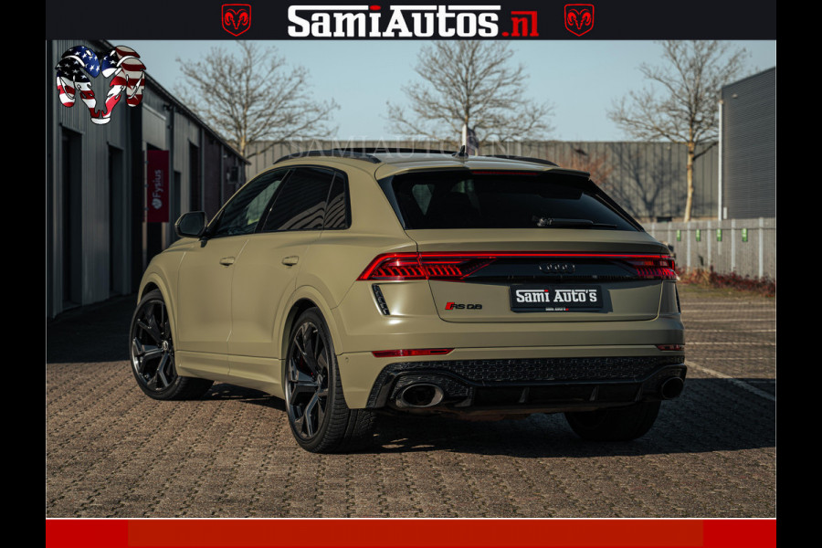 Audi RS Q8 RSQ8 600PK 4.0 TFSI | MATT OLIVE GREEN | QUATTRO | MEGA VOLLE RSQ8 | BANG & OLUFSEN | HUD | 4 WIELBESTURING | 23 INCH AUDI SPORT WHEELS | RS BEKLEDING ZWART | PANO | SOFTCLOSE | De Lamborghini Urus en Audi RS Q8 zijn beide supersnelle SUV's met dezelfde basis (4.0L V8 twin-turbo motor van de VW Group)