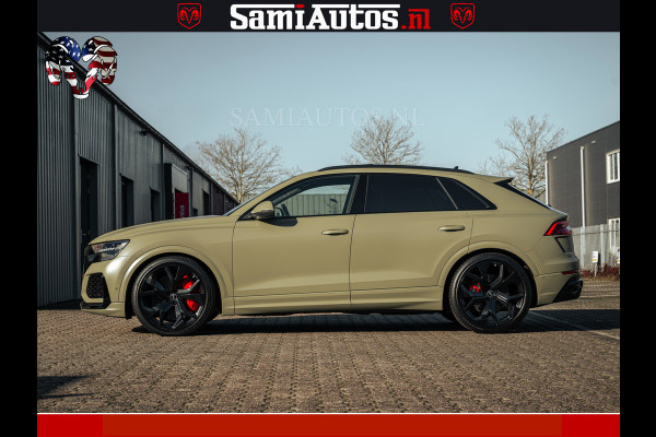 Audi RS Q8 RSQ8 600PK 4.0 TFSI | MATT OLIVE GREEN | QUATTRO | MEGA VOLLE RSQ8 | BANG & OLUFSEN | HUD | 4 WIELBESTURING | 23 INCH AUDI SPORT WHEELS | RS BEKLEDING ZWART | PANO | SOFTCLOSE | De Lamborghini Urus en Audi RS Q8 zijn beide supersnelle SUV's met dezelfde basis (4.0L V8 twin-turbo motor van de VW Group)