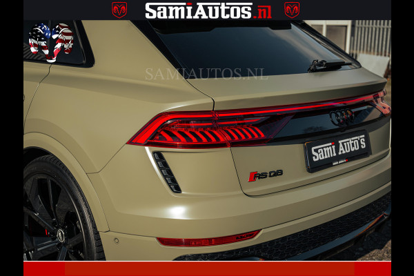 Audi RS Q8 RSQ8 600PK 4.0 TFSI | MATT OLIVE GREEN | QUATTRO | MEGA VOLLE RSQ8 | BANG & OLUFSEN | HUD | 4 WIELBESTURING | 23 INCH AUDI SPORT WHEELS | RS BEKLEDING ZWART | PANO | SOFTCLOSE | De Lamborghini Urus en Audi RS Q8 zijn beide supersnelle SUV's met dezelfde basis (4.0L V8 twin-turbo motor van de VW Group)