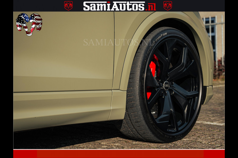 Audi RS Q8 RSQ8 600PK 4.0 TFSI | MATT OLIVE GREEN | QUATTRO | MEGA VOLLE RSQ8 | BANG & OLUFSEN | HUD | 4 WIELBESTURING | 23 INCH AUDI SPORT WHEELS | RS BEKLEDING ZWART | PANO | SOFTCLOSE | De Lamborghini Urus en Audi RS Q8 zijn beide supersnelle SUV's met dezelfde basis (4.0L V8 twin-turbo motor van de VW Group)