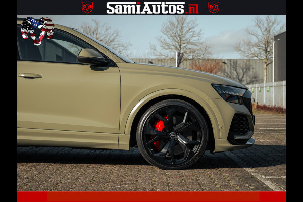 Audi RS Q8 RSQ8 600PK 4.0 TFSI | MATT OLIVE GREEN | QUATTRO | MEGA VOLLE RSQ8 | BANG & OLUFSEN | HUD | 4 WIELBESTURING | 23 INCH AUDI SPORT WHEELS | RS BEKLEDING ZWART | PANO | SOFTCLOSE | De Lamborghini Urus en Audi RS Q8 zijn beide supersnelle SUV's met dezelfde basis (4.0L V8 twin-turbo motor van de VW Group)