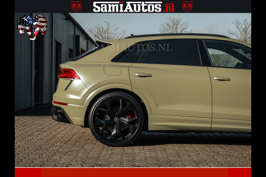 Audi RS Q8 RSQ8 600PK 4.0 TFSI | MATT OLIVE GREEN | QUATTRO | MEGA VOLLE RSQ8 | BANG & OLUFSEN | HUD | 4 WIELBESTURING | 23 INCH AUDI SPORT WHEELS | RS BEKLEDING ZWART | PANO | SOFTCLOSE | De Lamborghini Urus en Audi RS Q8 zijn beide supersnelle SUV's met dezelfde basis (4.0L V8 twin-turbo motor van de VW Group)