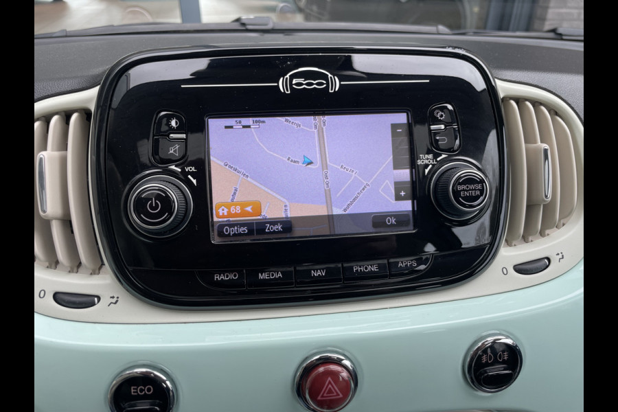 Fiat 500 0.9 TwinAir Turbo Collezione met schuif/kanteldak Airco - Cruise control - parkeersensor achter - Navigatie - Panoramadak - Schuif/kantel dak - Mistlampen voor - Licht metalen velgen 16 inch - Stuur multifunctioneel - Radio - Bluetooth - Sta
