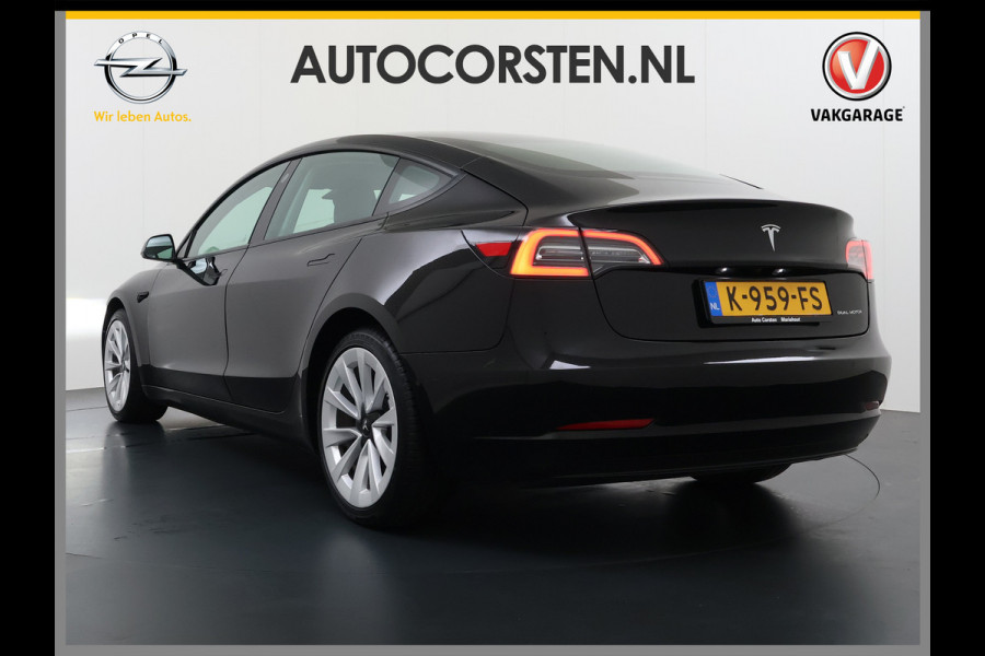 Tesla Model 3 Long Range AWD 75kWh 463pk Facelift Warmtepomp Lmv 19" AutoPilot Leder Panoramadak Adaptive-Cruise Camera's Elektr.-Stuur+Stoele Navi LED DAB Voorverwarmen interieur Keyless One-Pedal-Drive 4WD SOH 87% Origineel Nederlandse Auto Fabrieksgarantie op Accu en Motor tot 21-12-2028/192.00km