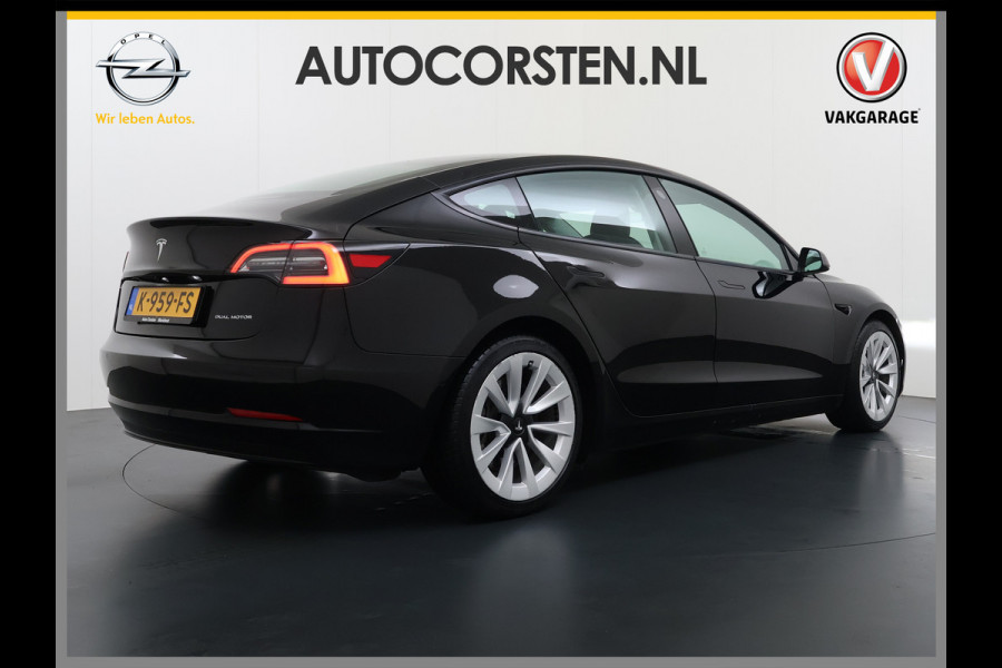 Tesla Model 3 Long Range AWD 75kWh 463pk Facelift Warmtepomp Lmv 19" AutoPilot Leder Panoramadak Adaptive-Cruise Camera's Elektr.-Stuur+Stoele Navi LED DAB Voorverwarmen interieur Keyless One-Pedal-Drive 4WD SOH 87% Origineel Nederlandse Auto Fabrieksgarantie op Accu en Motor tot 21-12-2028/192.00km
