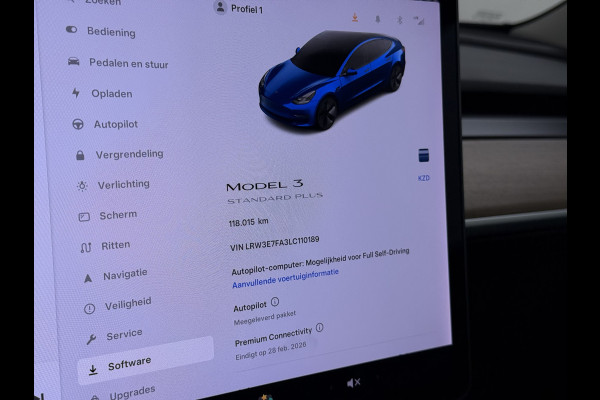 Tesla Model 3 RWD SR plus 325PK LFP Accu Trekhaak Lmv 18" AutoPilot Leder Panoramadak Adaptive-Cruise Camera's Elektr.-Stuur+Stoelen+Spiegels+ Navi LED DAB Voorverwarmen Keyless One-Pedal-Drive SOH 88% 1e Eigenaar Origineel Nederlandse Auto Fabrieksgarantie op Accu en Motor tot 15-12-2028/160.000km