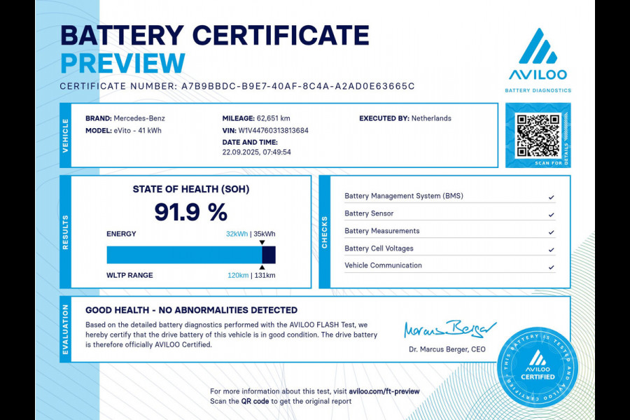 Mercedes-Benz eVito Lang 41 kWh Airco/Camera SOH 91,9% 12-2020