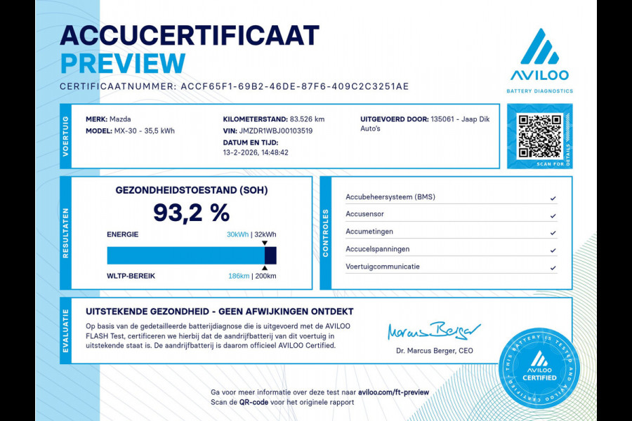 Mazda MX-30 BWJ 12-2020 |SOH93.2% e-SkyActiv 145 First Edition 36 kWh | LEDER/STOF | STOELVERW | NAVI | CAMERA | CARPLAY |