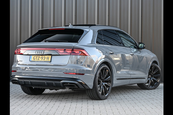 Audi Q8 60 TFSI e quattro Pro Line S 490pk Competition | Nardo Grey Exclusive | B&O Sound | Panoramadak | Soft-Close | Ambiance Interieur | S-Seats | 360 Camera | Adaptive Cruise | Trekhaak