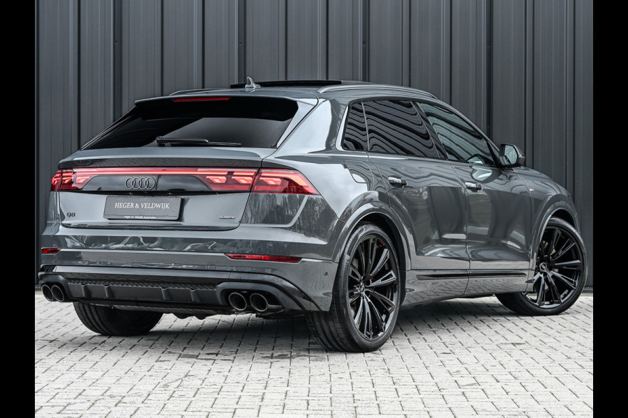 Audi Q8 60 TFSI e quattro | Audi Exclusive | B&O Advanced | S-seats met massage | Soft close | Adaptive cruise | Carbon inleg | Ambiance interieur | 360 camera | Verwarmbaar stuurwiel | Trekhaak