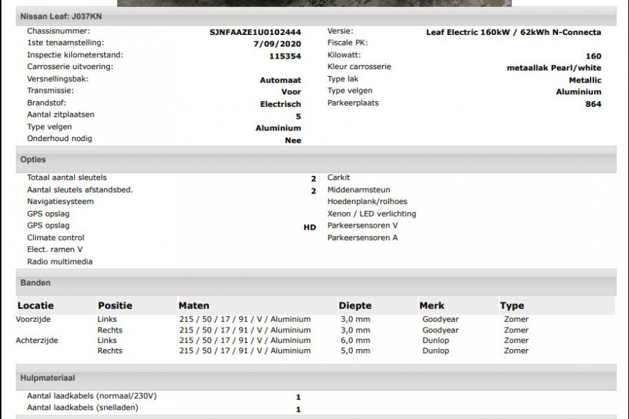 Nissan Leaf Electric+ 160kW / 62kWh SOH 94% / Pdc.+Camera /Navigatie / Airco-ecc./ Stoelverwarming / Apk 09-2026