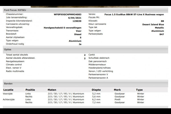 Ford FOCUS Wagon 1.5D ST Line X Business / Panoramadak / Pdc+camera / Cruise adap /Stuur-Stoelverwarming / B&O audio / Parking-Technology-Winter Pack / Apk 04-2026