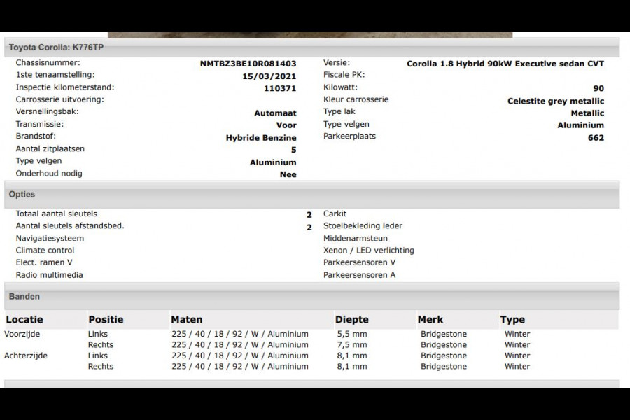Toyota Corolla 1.8 Hybrid Executive Sedan / Leder / Navigatie / Xenon / Pdc.V+A / Airco-ecc./ Radio multimedia / Apk 03-2027
