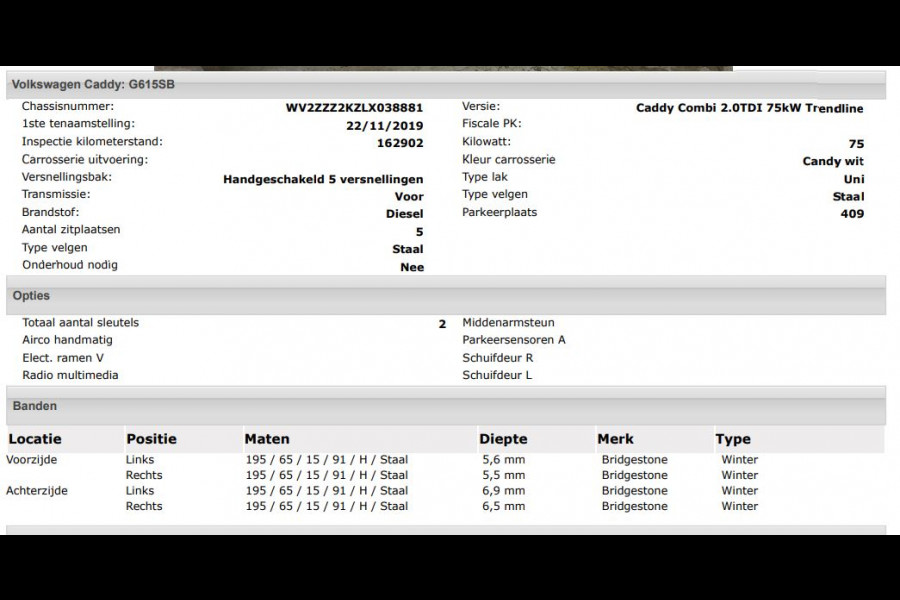 Volkswagen Caddy 2.0 TDI 5Pers. Euro6 Trendline / 2xSchuifdeur / Airco / Pdc. / Radio multimedia / Apk 01-2027