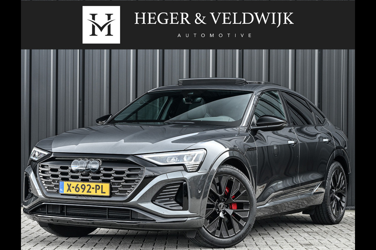 Audi Q8 Sportback e-tron 55 quattro 408pk S Edition 115 kWh | Panoramadak | S-Seats + Memory | B&O Sound | Camera | Luchtvering | Keyless | Active Cruise | Ambiance Interieur | 4-Zone Climate | Decor Carbon