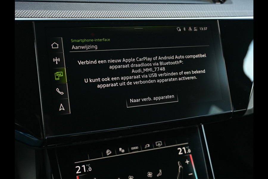 Audi Q8 Sportback e-tron 55 quattro 408pk S Edition 115 kWh | Panoramadak | S-Seats + Memory | B&O Sound | Camera | Luchtvering | Keyless | Active Cruise | Ambiance Interieur | 4-Zone Climate | Decor Carbon