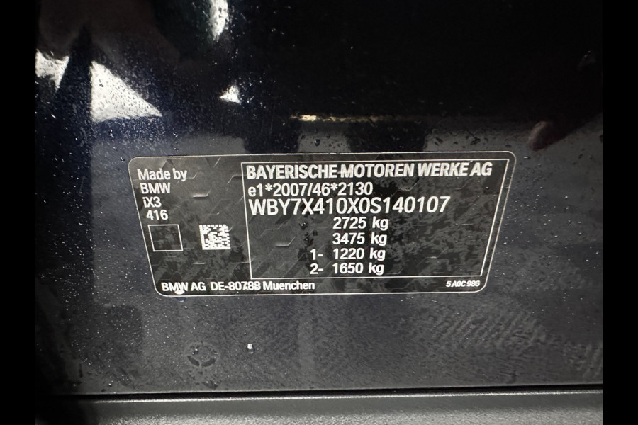 BMW iX3 High Executive 80 kWh [ 3-Fase-11kW ] {SOH-96%} (INCL-BTW) Aut. *PANO | LEATHER | HARMAN/KARDON | FULL-LED | BLINDSPOT | MEMORY-PACK | DIGI-COCKPIT | HEATED-SPORTSEATS | KEYLESS | TOPVIEW | DAB+ | NAVI-FULLMAP | HEAD-UP | PRIVACY-GLASS |