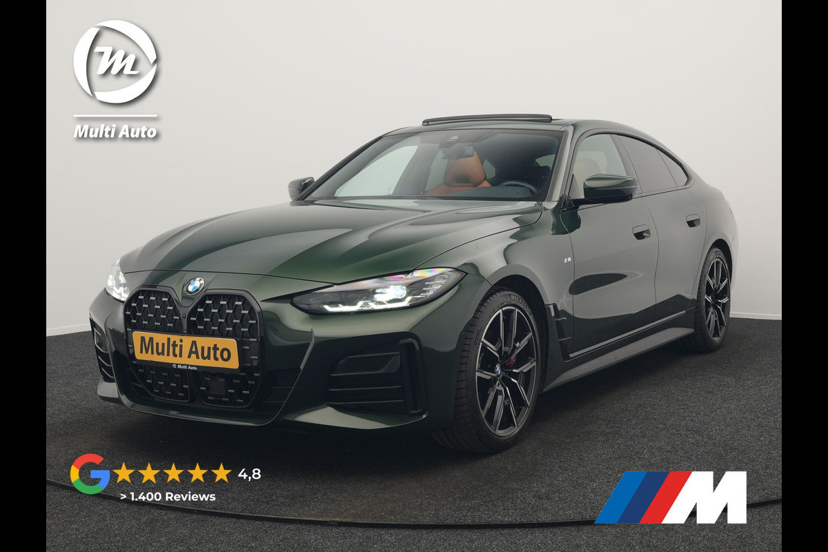 BMW 4 Serie Gran Coupé 430i M Sport 245pk Dealer O.H Sanremo Green | Panodak | Lederen Competition Stoelen Memory & Verwarmd | Adaptive Onderstel | 360 Camera | Harman & Kardon | 19" L.M | Carbon | Apple Carplay | Navigatie | Blis | Virtual | DAB |