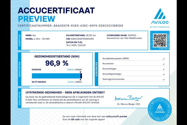 Kia e-Niro ExecutiveLine 64 kWh | SOH 96,9% | Clima | Adapt. Cruise | Trekhaak | Schuif/Kanteldak | Stoel&Stuur Verw. | Camera | BSM | Keyless | Leder