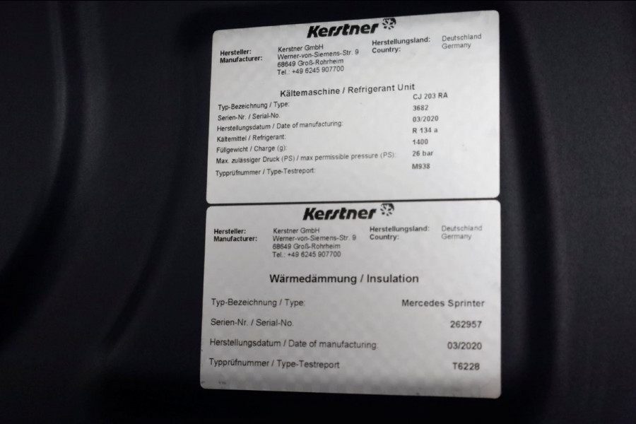 Mercedes-Benz Sprinter 316 CDI 163pk RWD L2H2 Kerstner Koelwagen 12V + 230V Nachtstekker 05-2020