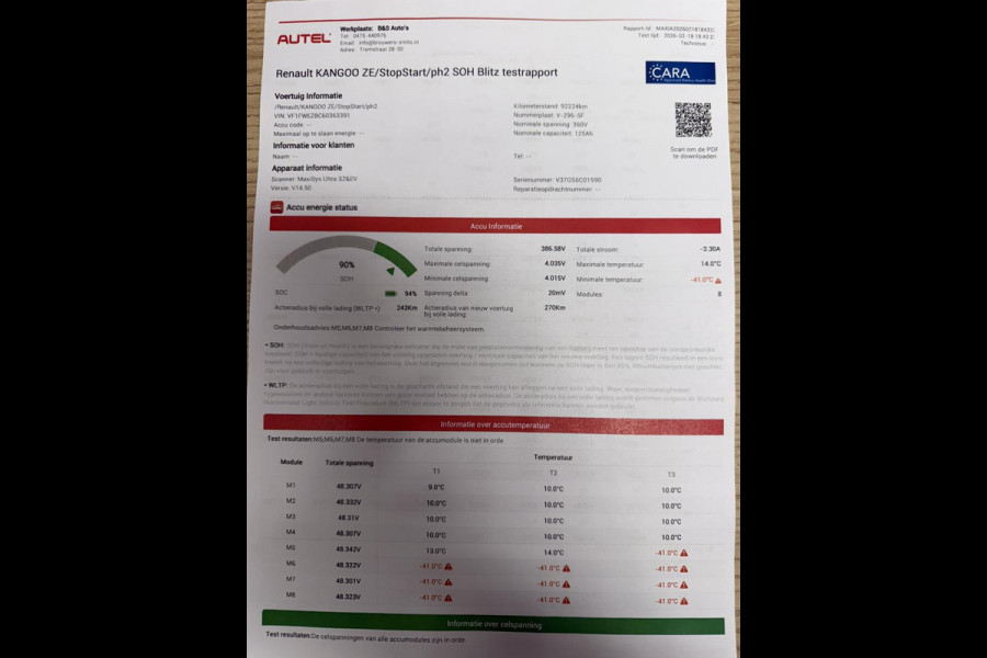 Renault Kangoo Z.E.Dealeronderhouden SOH 90% Airco Cruise control Navigatie Radio/CD Parkeersensoren achter Schuifdeur rechts