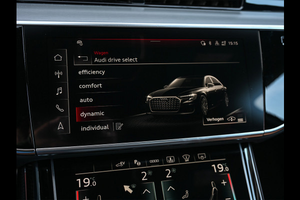 Audi A8 60 TFSI e quattro 463PK S-Line B&O Advanced | Head-Up Display | Achteras besturing | Panorama dak | Trekhaak | Soft-Close | Alcantara hemel bekleding | Carbon inleg | 360 Camera | Standkachel | Adaptive Cruise Control