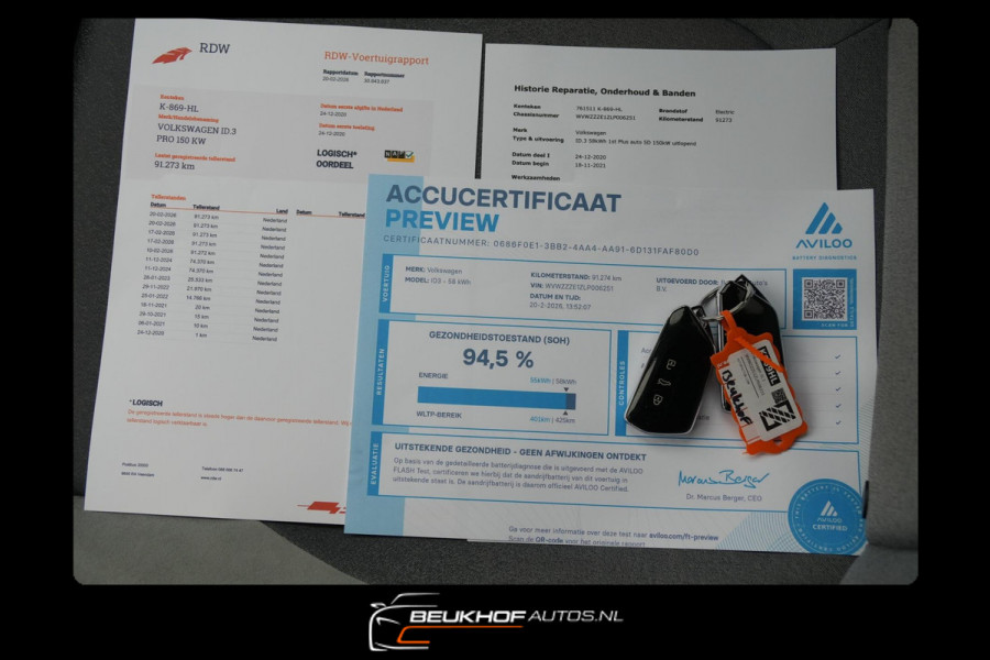Volkswagen ID.3 First Plus 58 kWh Soh94.5% Carplay Camera