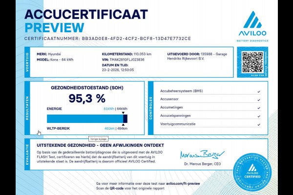 Hyundai Kona EV Comfort 64 kWh | SOH: 95,3% | 3 Fase | Warmtepomp | Navi | Adaptive CC | Climate |