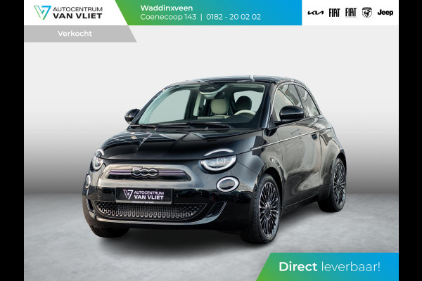 Fiat 500E 3+1 La Prima 42 kWh | 17% Bijtelling | Clima | Cruise | Leder | 17" | Priv Glass | Winter Pack | JBL Sound | BSM | Apple Carplay